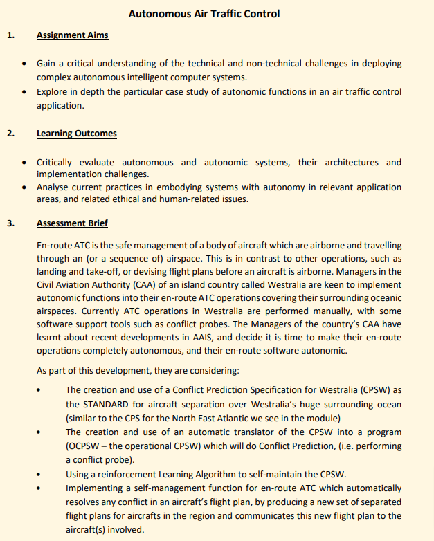 CMS3417/CMS7417 Autonomous and Autonomic Intelligent Systems Sample Paper-1