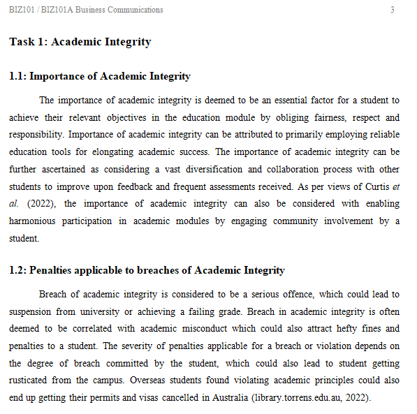 BIZ101/BIZ101A Business Communications Assignment Sample Paper-2