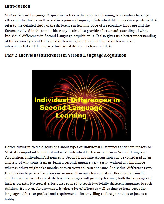 Role of Individuals Differences in Second Language Acquisition Sample Paper-2